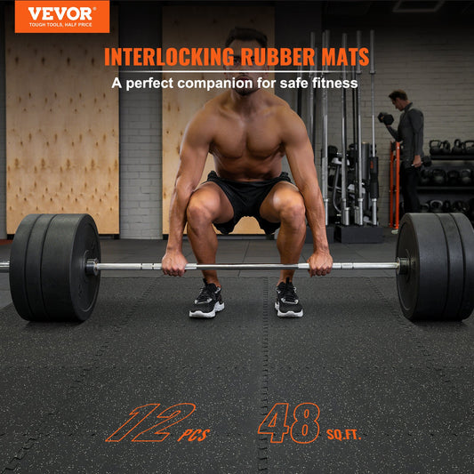 12 PCS Interlocking Gym Floor Mats – 14mm EVA Foam & Rubber Top, 4.5m² Coverage