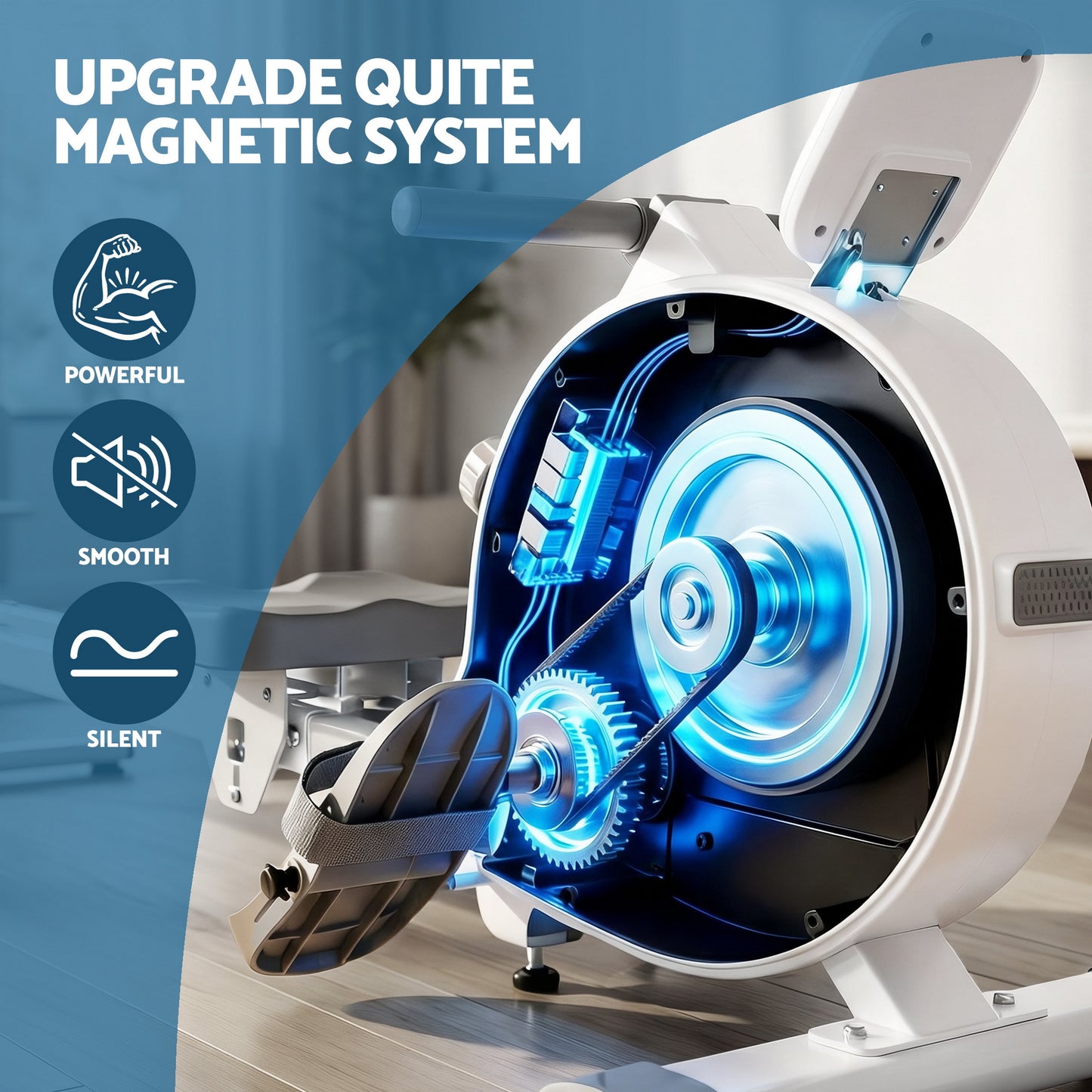 Everfit Rowing Machine for Home Magnetic Rowing Machine App Compatible Quiet Exercise Equipment White