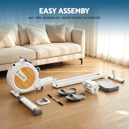 Everfit Rowing Machine for Home Magnetic Rowing Machine App Compatible Quiet Exercise Equipment White