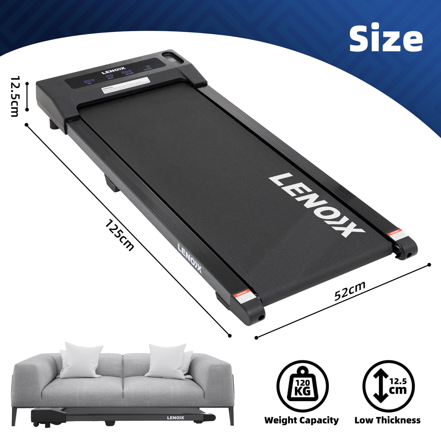 1.5 HP 52cm Electric Walking Pad Treadmill with Remote Control and Display Screen