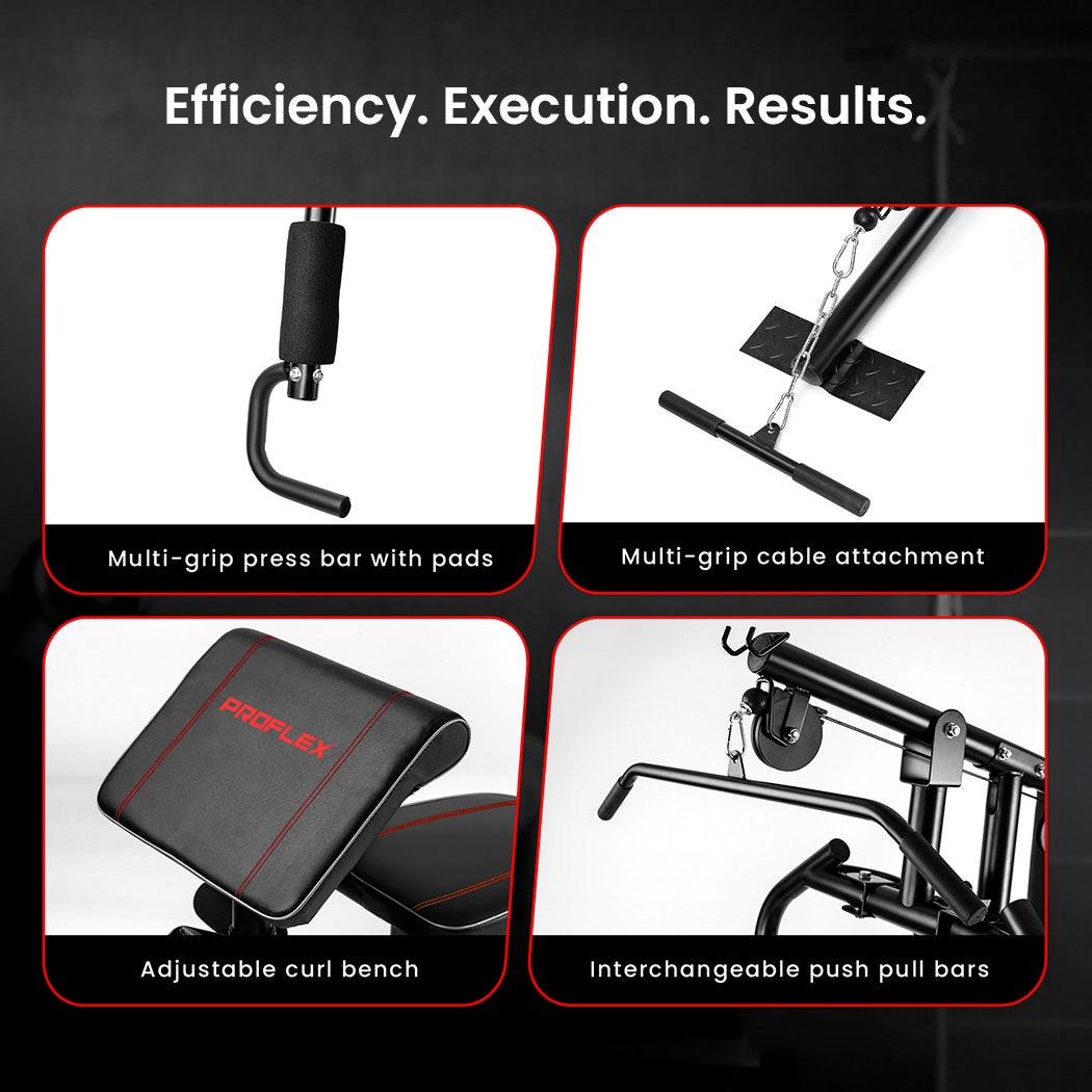 PROFLEX Multi-Station Compact Home Gym Set, 150lbs Weight Plates- M8000