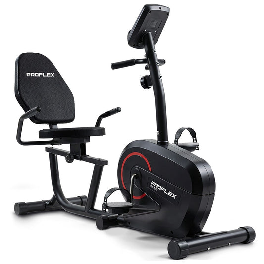PROFLEX Magnetic Recumbent Exercise Bike, LCD Display, Heart Rate Sensors, Adjustable Seat, 8-Level Resistance, Comfortable Seated Home Cardio Fitness Machine