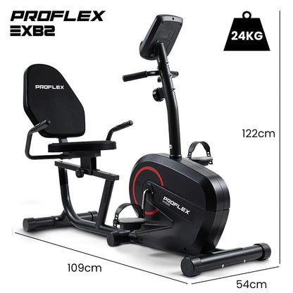 PROFLEX Magnetic Recumbent Exercise Bike, LCD Display, Heart Rate Sensors, Adjustable Seat, 8-Level Resistance, Comfortable Seated Home Cardio Fitness Machine