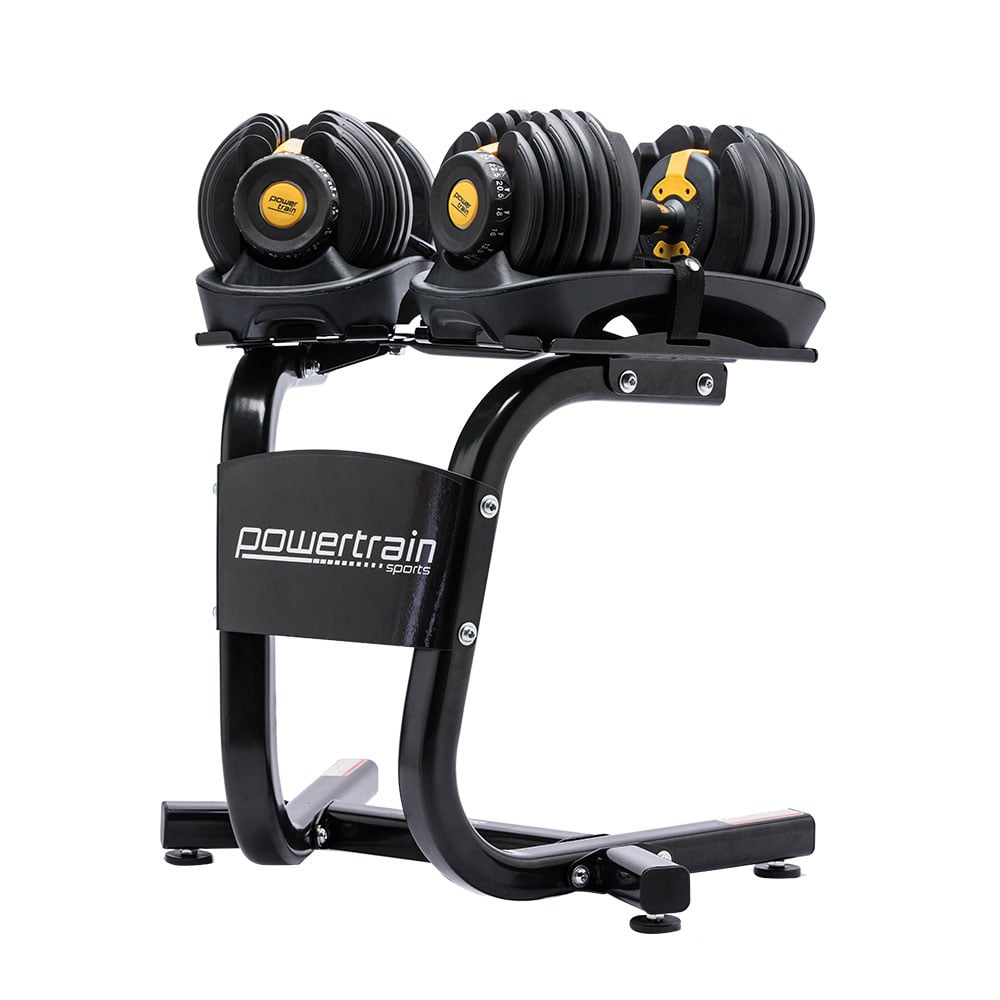 Powertrain 48kg Adjustable Dumbbell Set with Stand Gold