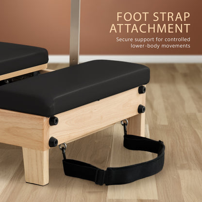 Powertrain Selina Pilates Reformer Machine Wooden Folding Multifunctional Home Gym Equipment with Jumpboard & Sitting Box Oak Black