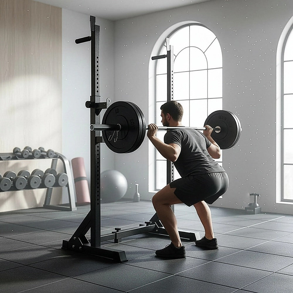 Commercial Squat Rack Adjustable Pair Fitness Exercise Weight Lifting Gym Barbell Stand