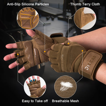 Size XXL Black Heavy Duty Workout Gloves with Wrist Support - Anti-Slip Gel Padded Gym Gloves for Weightlifting, Training & Fitness