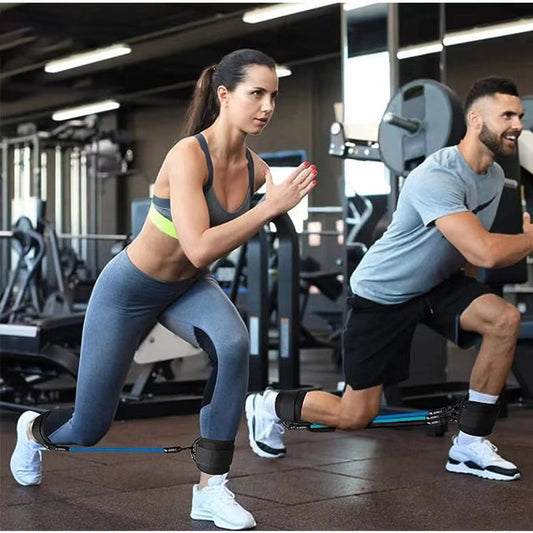 Blue Silver SnapResistance Bands Set with Ankle Straps for Glute Kickbacks & Leg Workouts (10-30lbs)