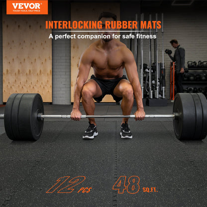 12 PCS Interlocking Gym Floor Mats – 14mm EVA Foam & Rubber Top, 4.5m² Coverage