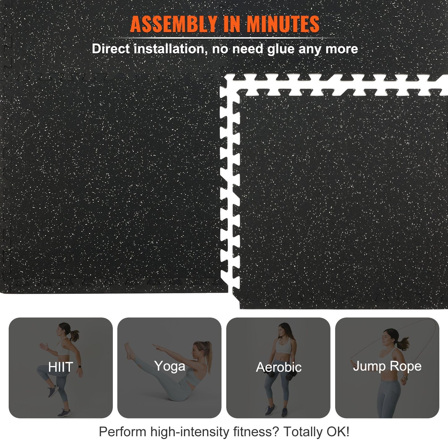 12 PCS Interlocking Gym Floor Mats – 14mm EVA Foam & Rubber Top, 4.5m² Coverage