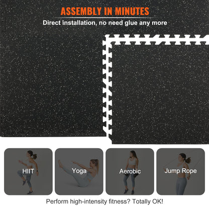12 PCS Interlocking Gym Floor Mats – 14mm EVA Foam & Rubber Top, 4.5m² Coverage