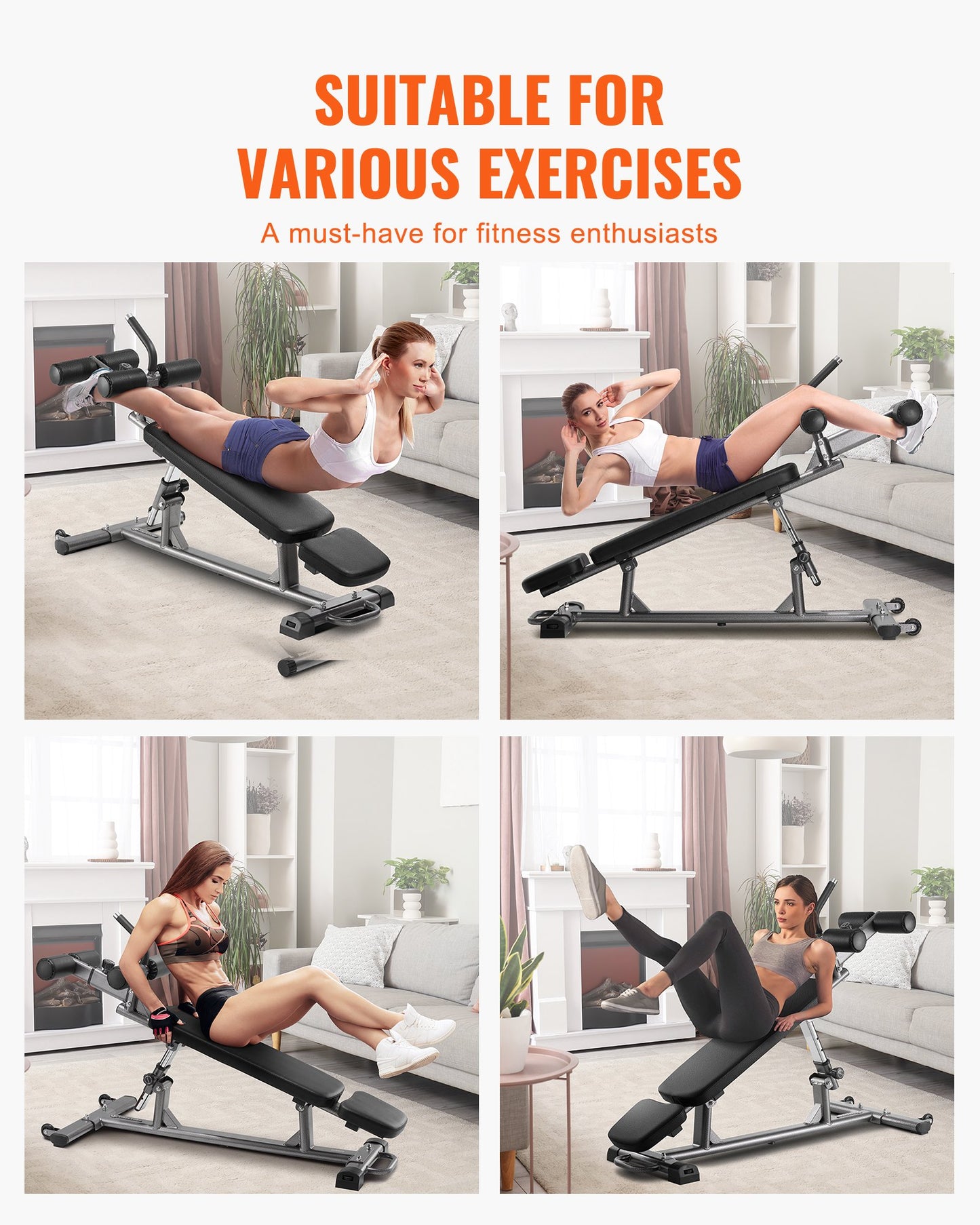 Sit Up Bench, Decline Ab Bench with Reverse Crunch Handle, with 4 Adjustable Height Settings, Heavy Duty Steel, 454 kg Capacity, for Home Gym Workouts, Strength Training, Full Body Muscles