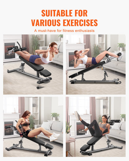 Sit Up Bench, Decline Ab Bench with Reverse Crunch Handle, with 4 Adjustable Height Settings, Heavy Duty Steel, 454 kg Capacity, for Home Gym Workouts, Strength Training, Full Body Muscles